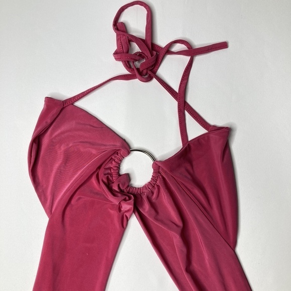PrettyLittleThing Hot Pink Ring Detail Halterneck Crop Top Size 4 - Picture 2 of 8